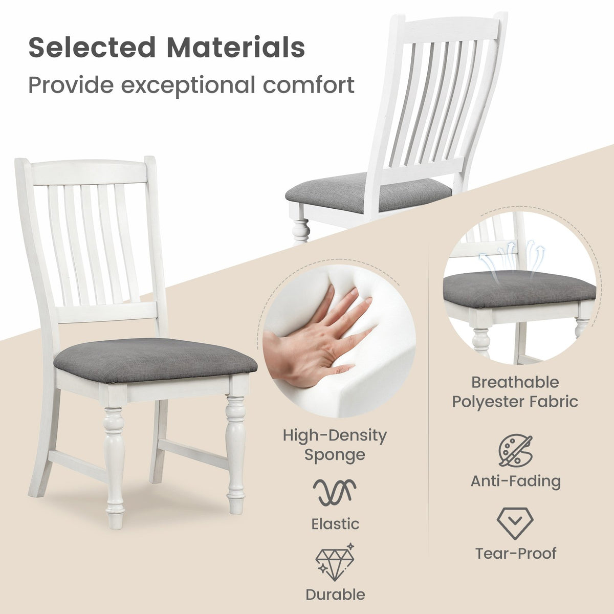 Set of 2 Dining Chairs Kitchen Side Chair with Solid Wood Legs-White view 7