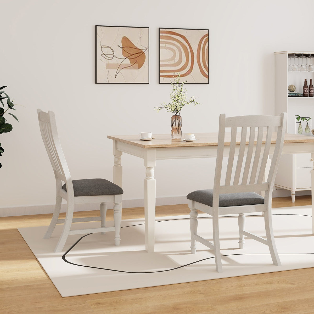 Set of 2 Dining Chairs Kitchen Side Chair with Solid Wood Legs-White view 8
