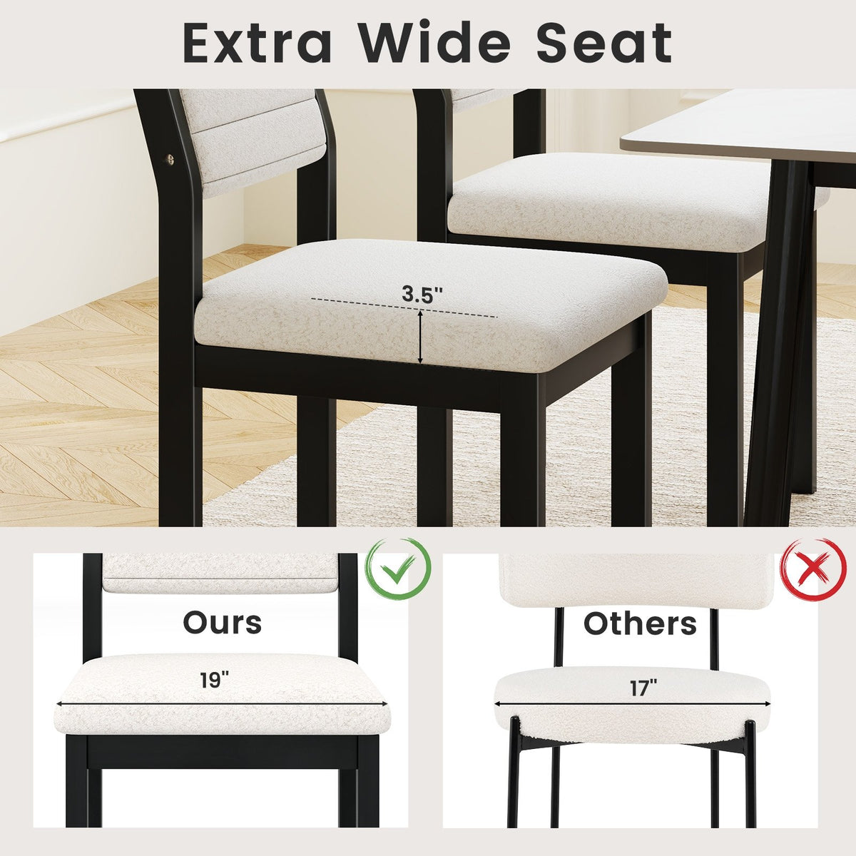 Set of 2 Dining Chairs Sherpa Upholstered Armless Chair with Wood Frame-White view 8