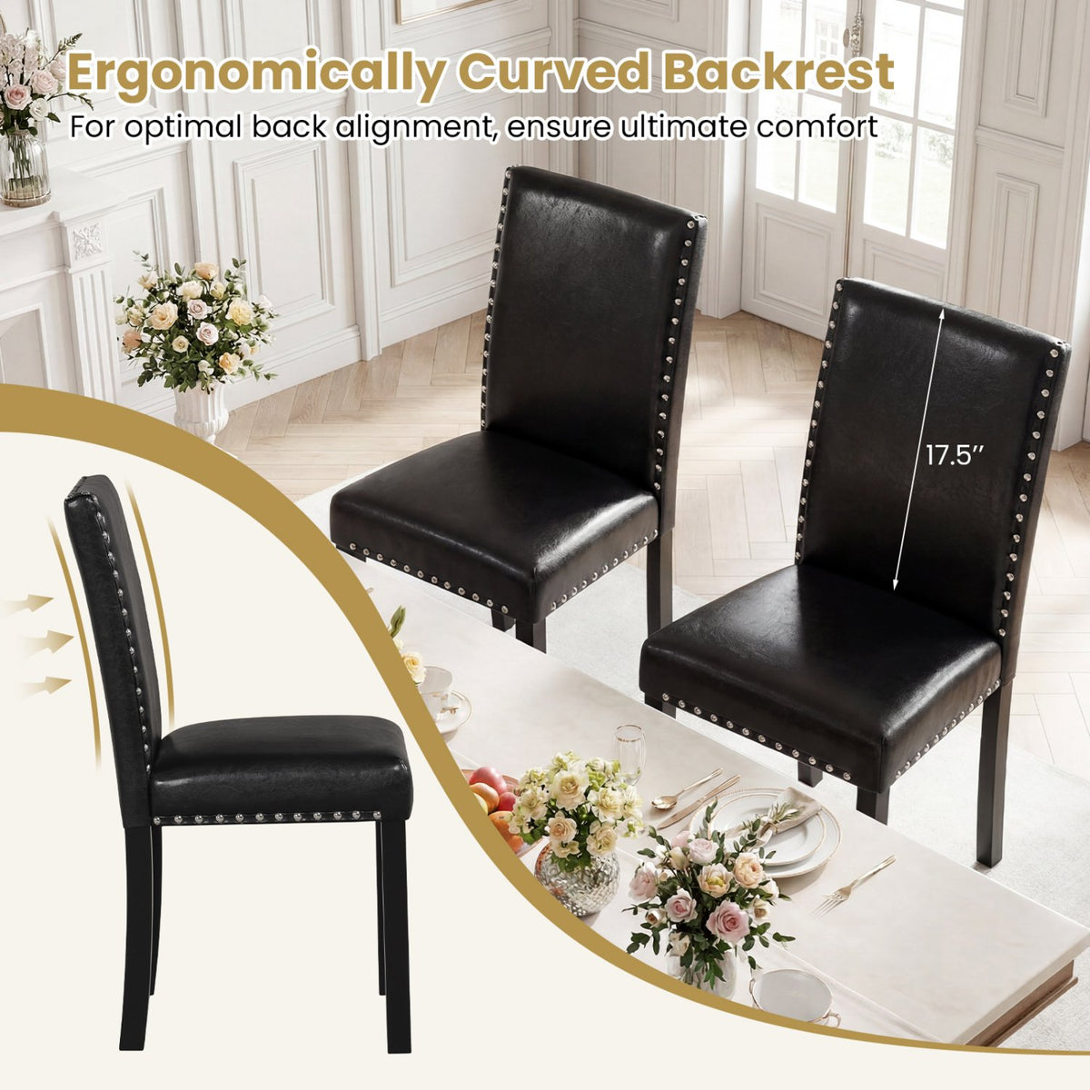 Set of 2 Dining Chairs with Solid Rubber and Wood Legs view 9