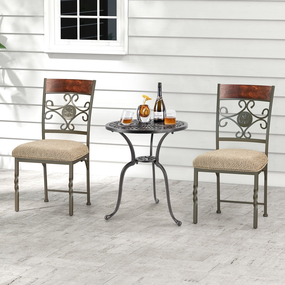 Set of 2 Dining Room Chairs Armless Kitchen Chairs Set with Seat Cushion-Brown view 5