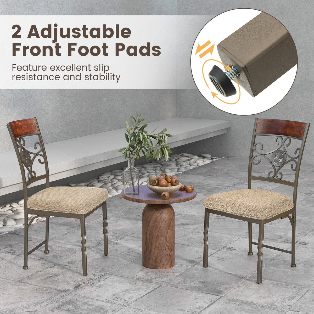 Set of 2 Dining Room Chairs Armless Kitchen Chairs Set with Seat Cushion-Brown view 9