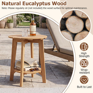 Set of 2 Eucalyptus Wood Side Table 2-Tier with Slatted Tabletop and Storage Shelf for Outdoor-Natural view 4