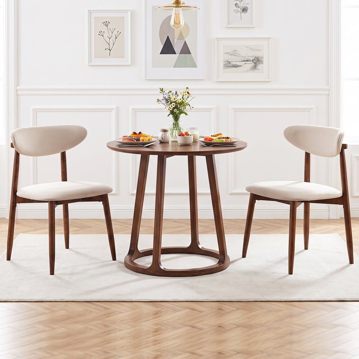 Set of 2 Fabric Upholstered Dining Chairs with Curved Backs-Beige view 2