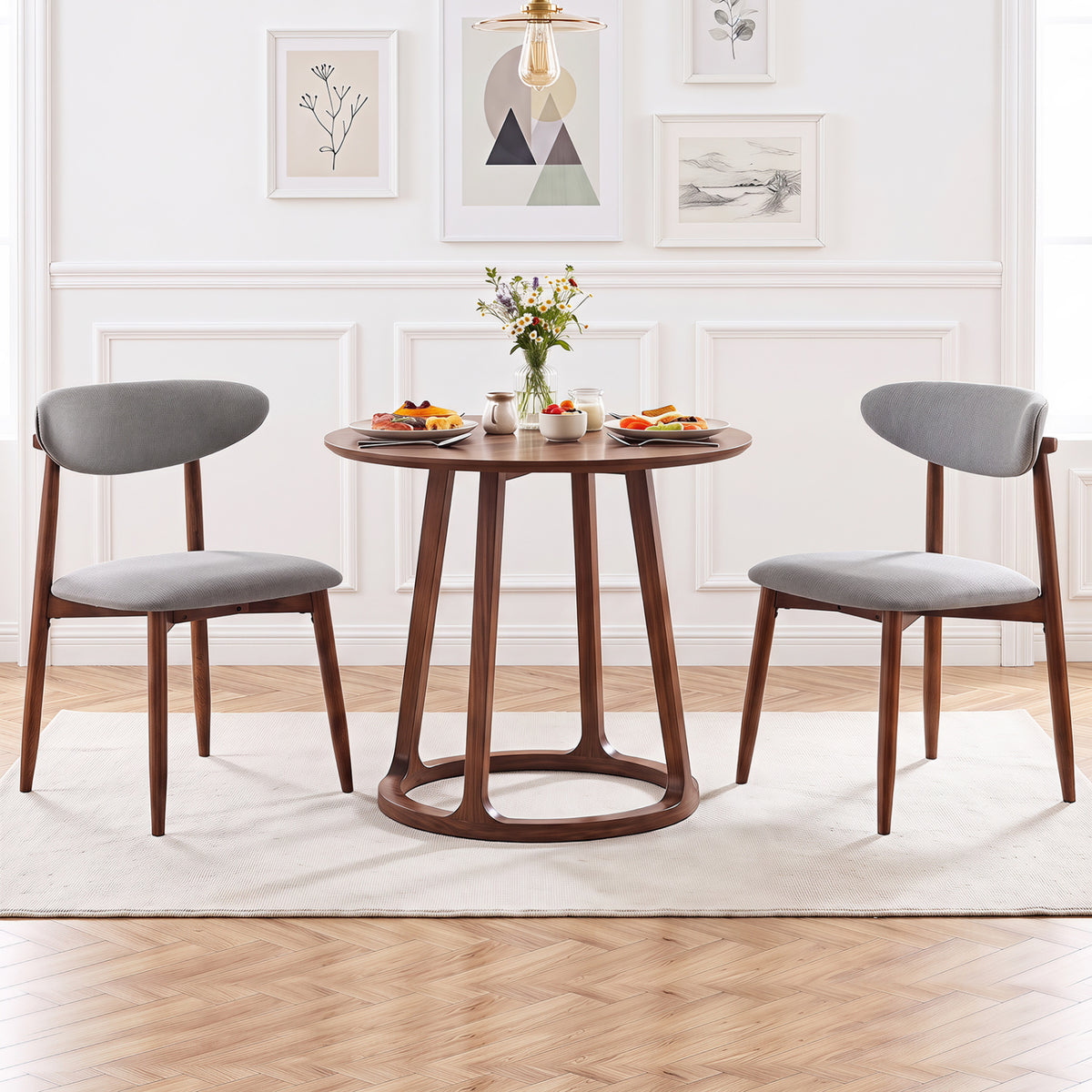 Set of 2 Fabric Upholstered Dining Chairs with Curved Backs-Gray view 2