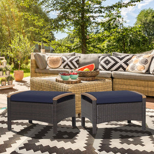 Set of 2 Fade-Resistant Wicker Patio Ottoman-Navy view 2