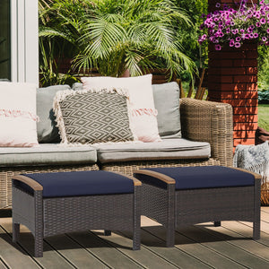 Set of 2 Fade-Resistant Wicker Patio Ottoman-Navy view 3