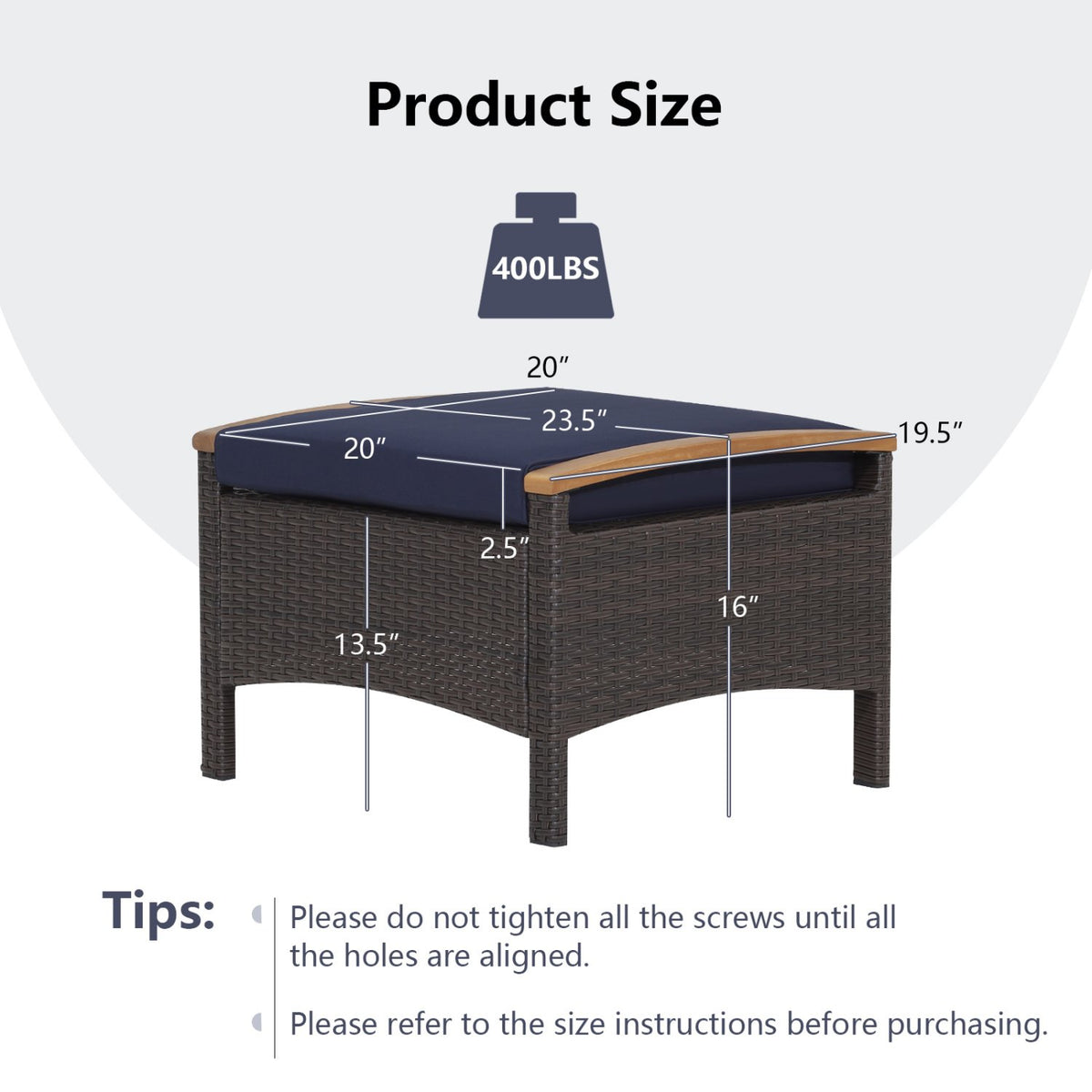 Set of 2 Fade-Resistant Wicker Patio Ottoman-Navy view 5