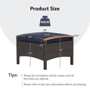 Set of 2 Fade-Resistant Wicker Patio Ottoman-Navy view 5