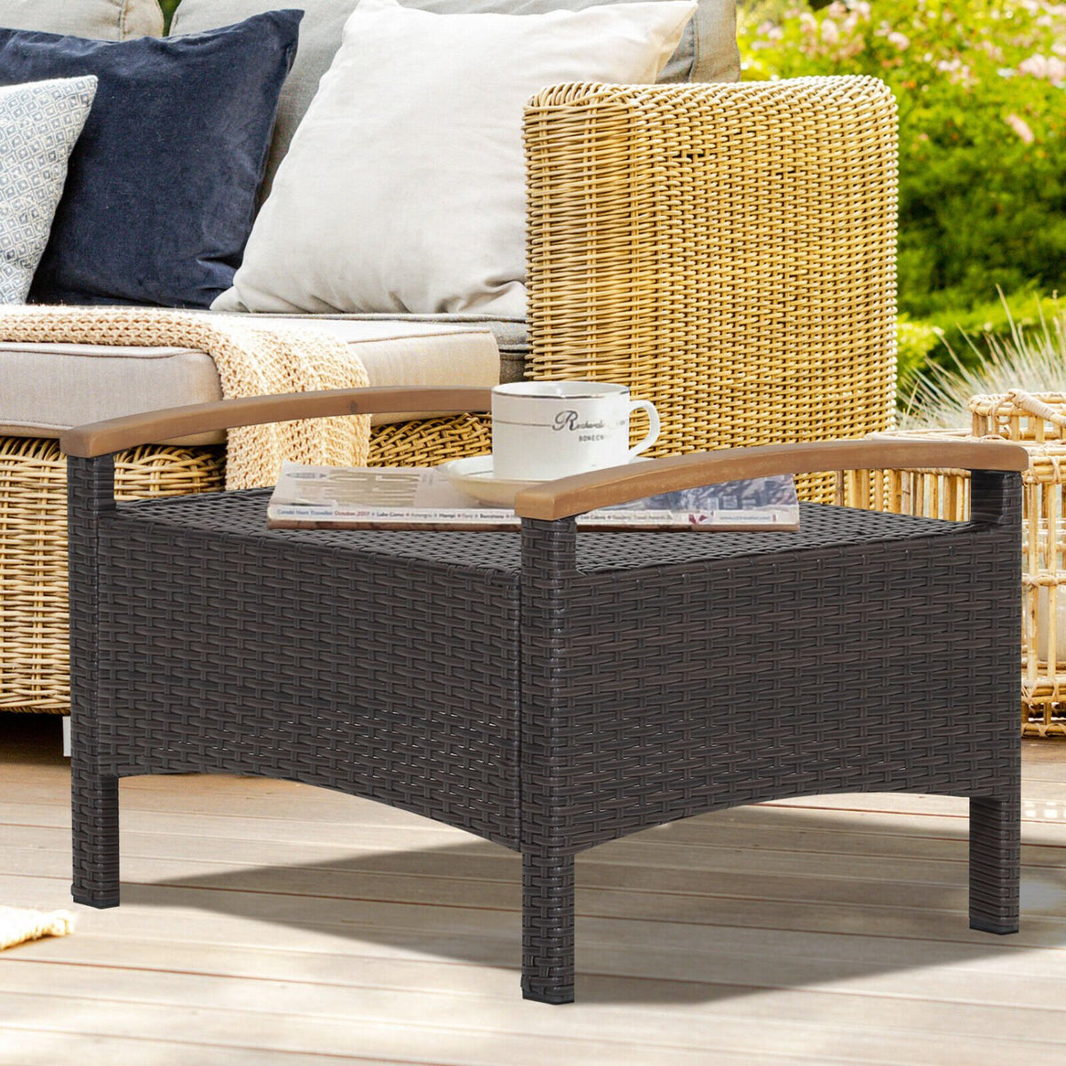 Set of 2 Fade-Resistant Wicker Patio Ottoman-Navy view 6
