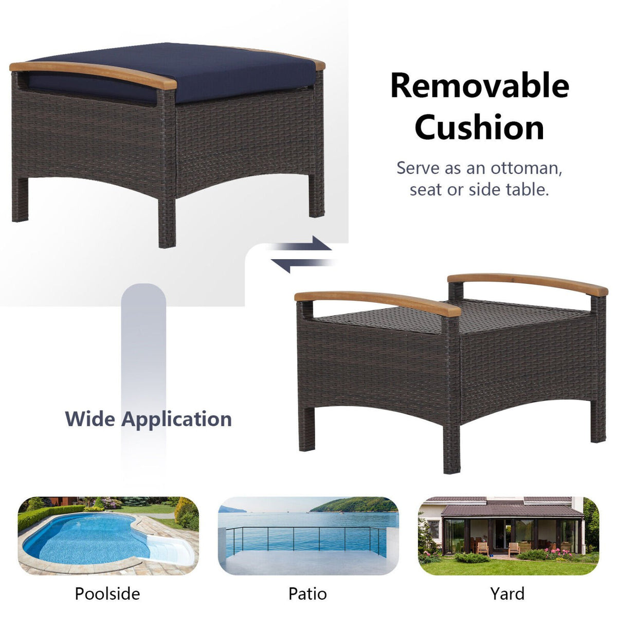 Set of 2 Fade-Resistant Wicker Patio Ottoman-Navy view 7