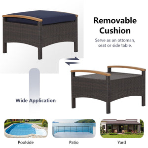 Set of 2 Fade-Resistant Wicker Patio Ottoman-Navy view 7