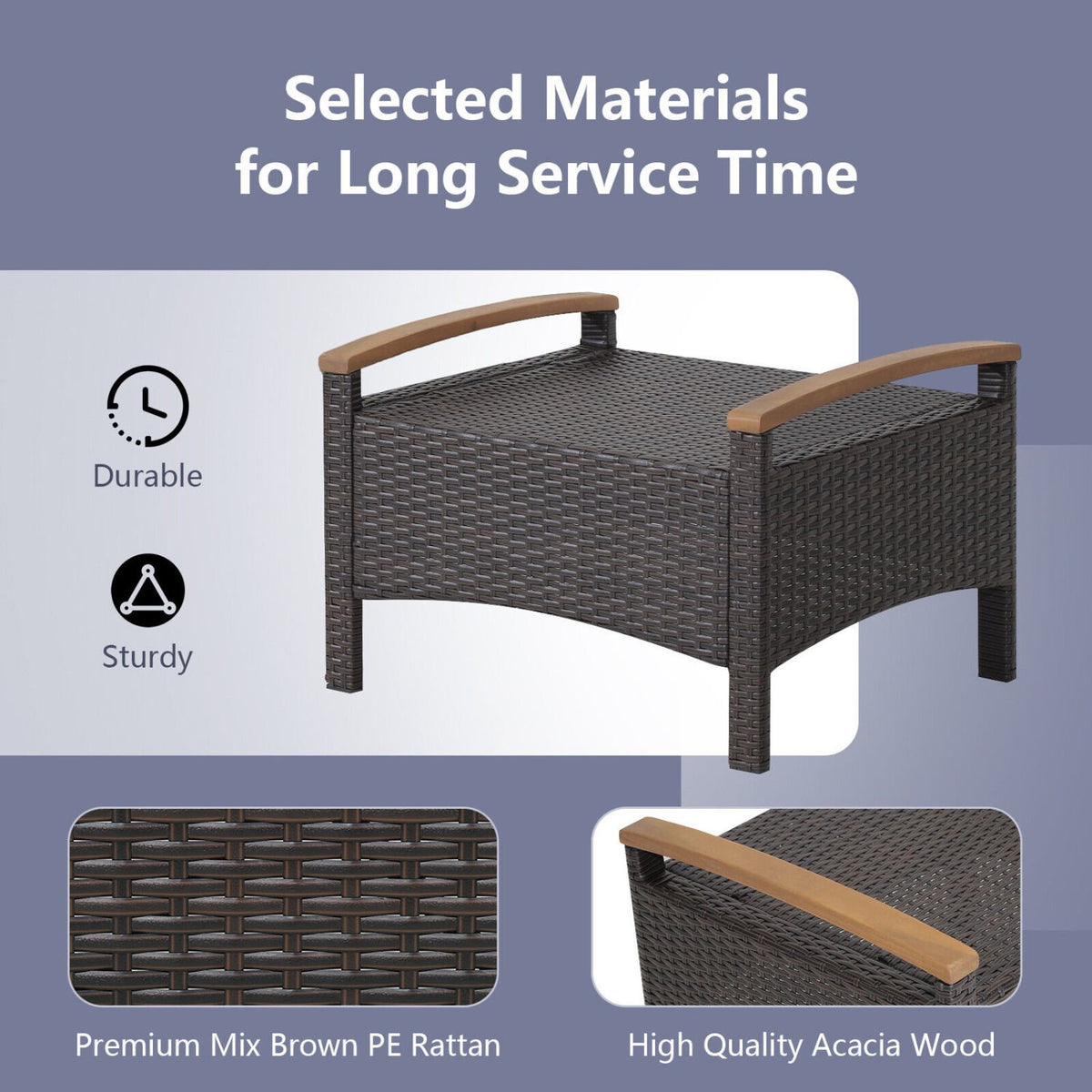 Set of 2 Fade-Resistant Wicker Patio Ottoman-Navy view 9