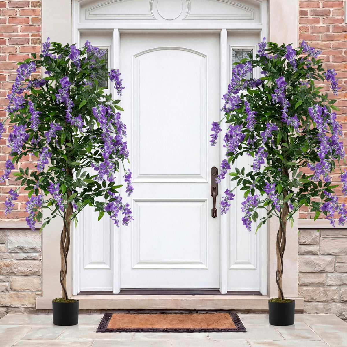 Set of 2 Fake Ficus Plant 6 FT Artificial Wisteria Tree with Natural Trunks and Purple Lifelike Flowers view 2
