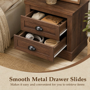 Set of 2 Farmhouse Nightstand with 2 Drawers & Storage for Living Room Bedroom-Brown view 7