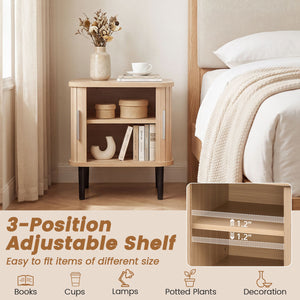Set of 2 Fluted Nightstand with Sliding Doors and Adjustable Shelf for Small Spaces-Natural view 7