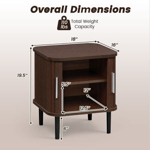 Set of 2 Fluted Nightstand with Sliding Doors and Adjustable Shelf for Small Spaces-Walnut view 5