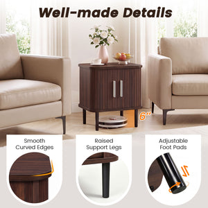 Set of 2 Fluted Nightstand with Sliding Doors and Adjustable Shelf for Small Spaces-Walnut view 8