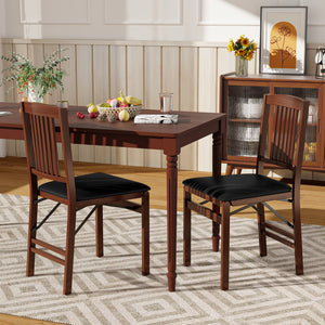 Set of 2 Foldable Upholstered Kitchen Chairs with Padded Seat-Brown view 2