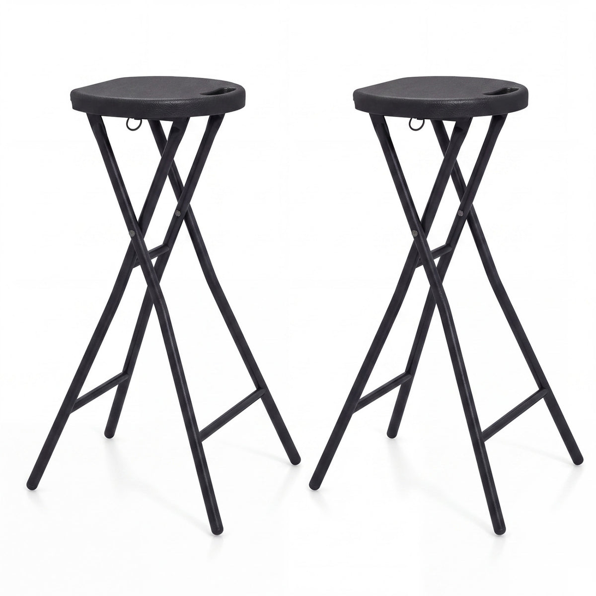 Set of 2 Folding Bar Stool 27.5 inches with HDPE Seat & Carry Handle for Kitchen Bar-Black