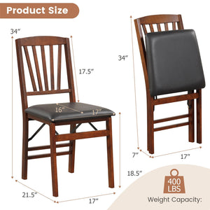 Set of 2 Folding Chairs with Padded Seat and Rubber Wood Frame-Brown view 4