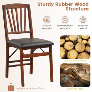 Set of 2 Folding Chairs with Padded Seat and Rubber Wood Frame-Brown view 5