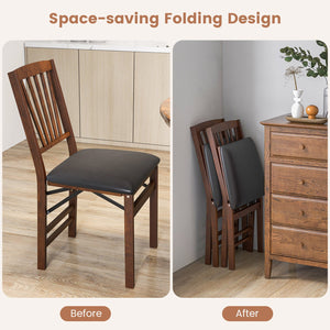 Set of 2 Folding Chairs with Padded Seat and Rubber Wood Frame-Brown view 6