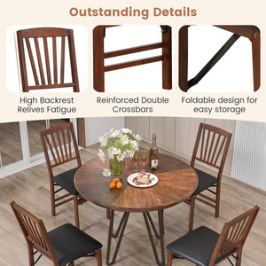 Set of 2 Folding Chairs with Padded Seat and Rubber Wood Frame-Brown view 8