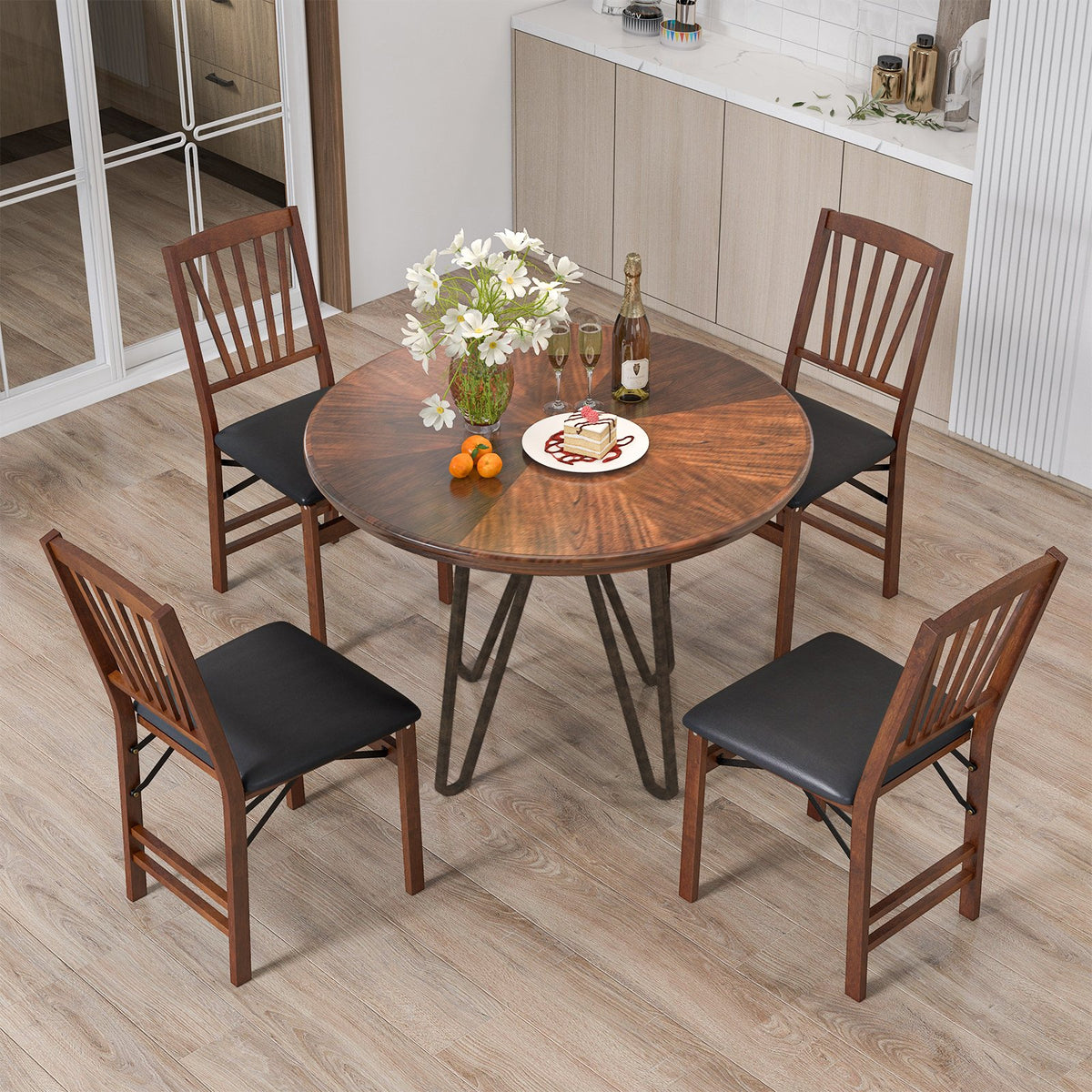 Set of 2 Folding Chairs with Padded Seat and Rubber Wood Frame-Brown view 9