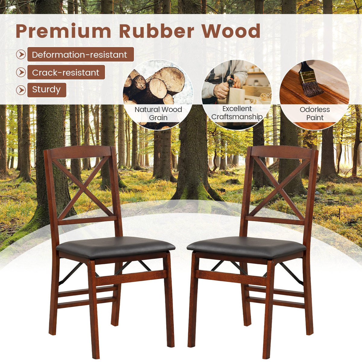Set of 2 Folding Dining Chairs with 400 LBS Capacity-Brown view 5