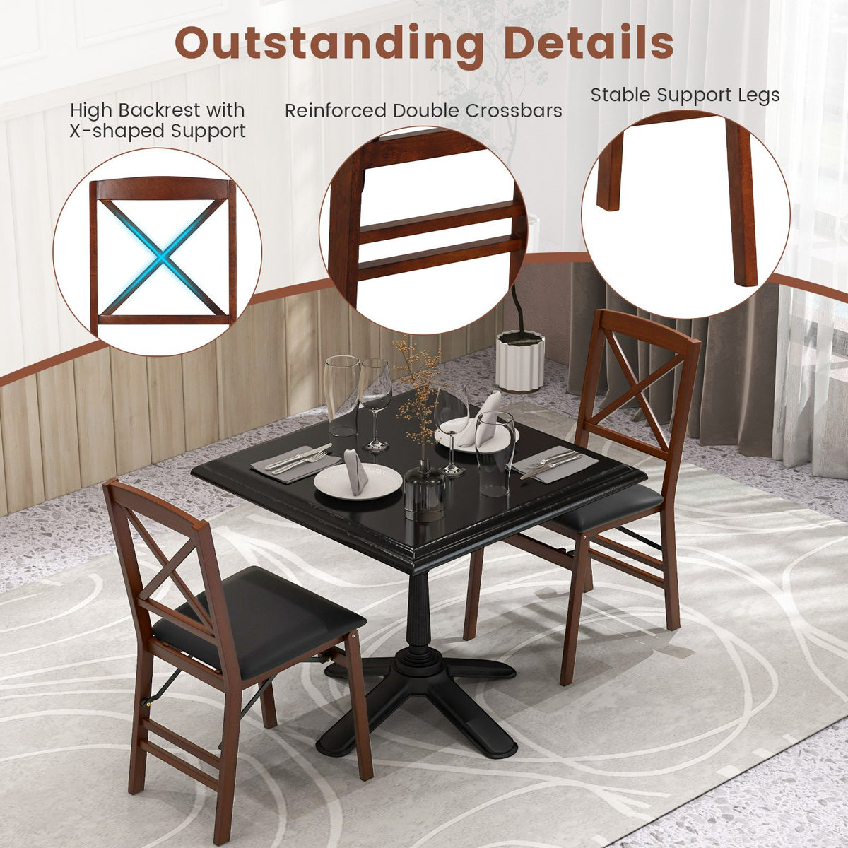 Set of 2 Folding Dining Chairs with 400 LBS Capacity-Brown view 8