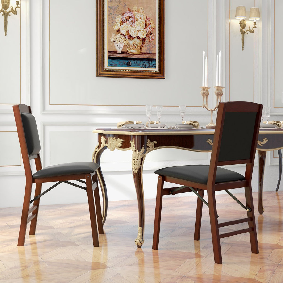 Set of 2 Folding Dining Chairs with Padded Seat and High Backrest-Brown view 2