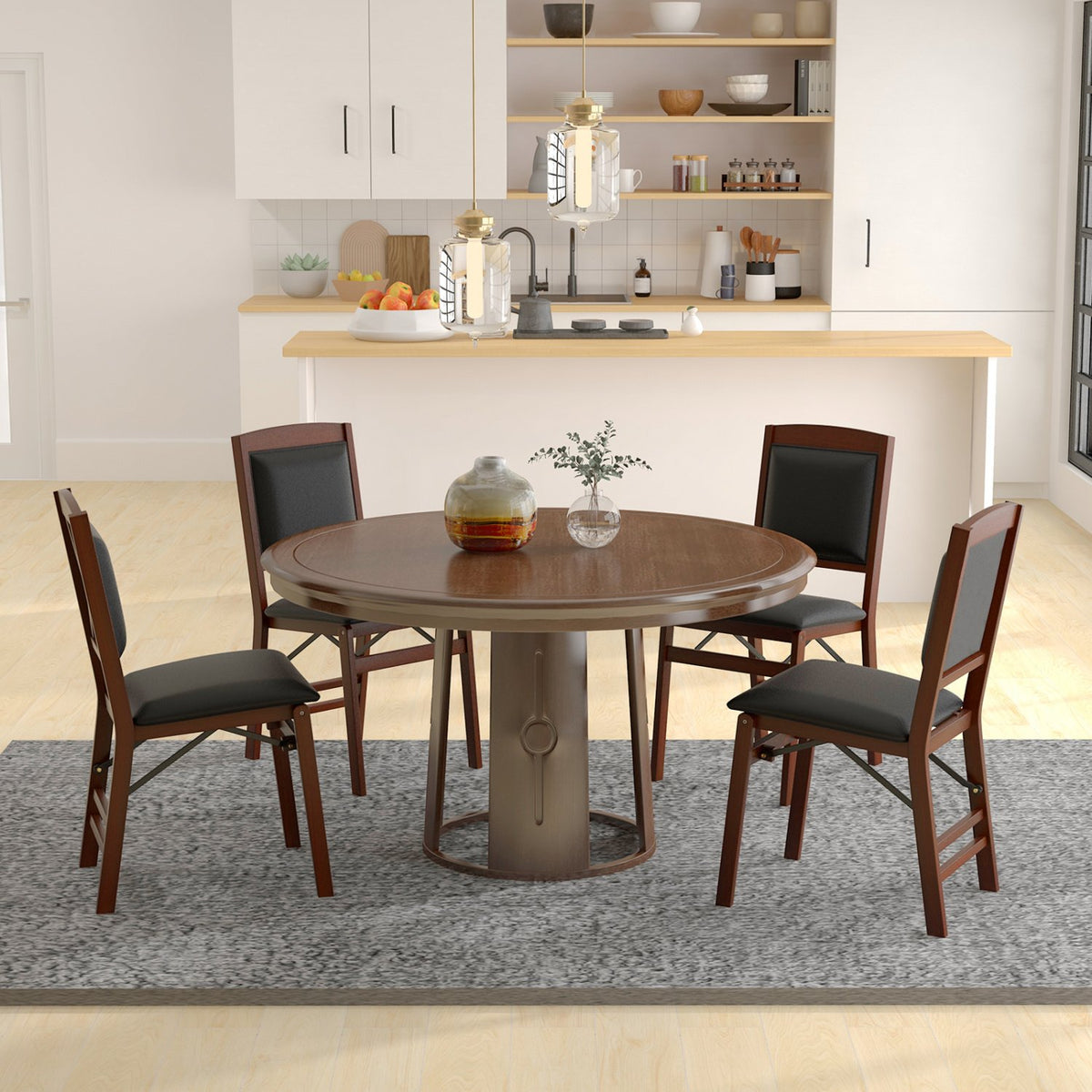 Set of 2 Folding Dining Chairs with Padded Seat and High Backrest-Brown view 3