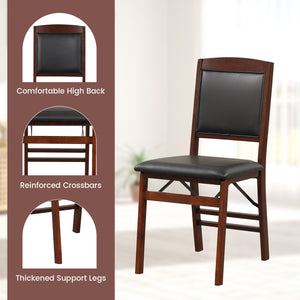 Set of 2 Folding Dining Chairs with Padded Seat and High Backrest-Brown view 9