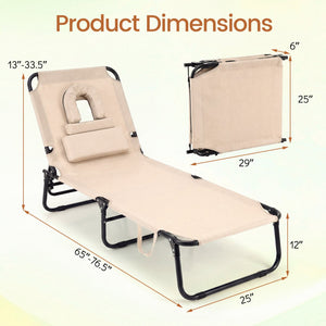 Set of 2 Folding Face Down Tanning Chair with Face Hole 3 Removable Pillows-Beige view 4