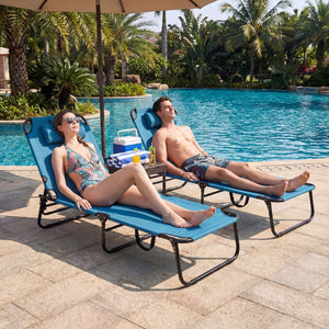 Set of 2 Folding Face Down Tanning Chair with Face Hole 3 Removable Pillows-Blue view 2