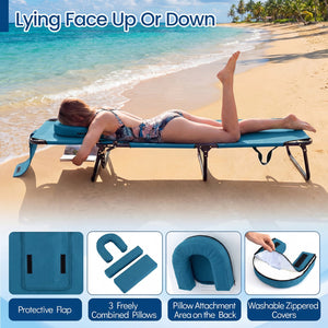 Set of 2 Folding Face Down Tanning Chair with Face Hole 3 Removable Pillows-Blue view 7