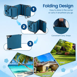 Set of 2 Folding Face Down Tanning Chair with Face Hole 3 Removable Pillows-Blue view 9