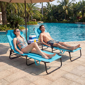 Set of 2 Folding Face Down Tanning Chair with Face Hole 3 Removable Pillows-Navy view 2