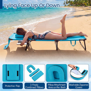 Set of 2 Folding Face Down Tanning Chair with Face Hole 3 Removable Pillows-Navy view 7