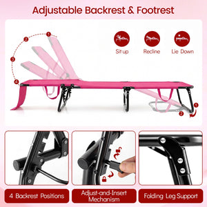 Set of 2 Folding Face Down Tanning Chair with Face Hole 3 Removable Pillows-Pink view 6
