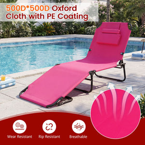 Set of 2 Folding Face Down Tanning Chair with Face Hole 3 Removable Pillows-Pink view 9