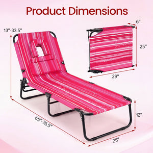 Set of 2 Folding Face Down Tanning Chair with Face Hole 3 Removable Pillows-Pink Stripe view 4