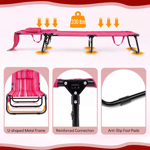 Set of 2 Folding Face Down Tanning Chair with Face Hole 3 Removable Pillows-Pink Stripe view 8