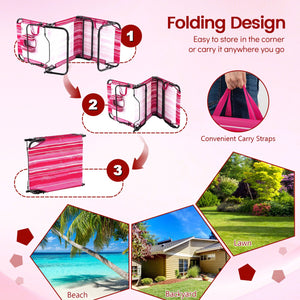 Set of 2 Folding Face Down Tanning Chair with Face Hole 3 Removable Pillows-Pink Stripe view 9