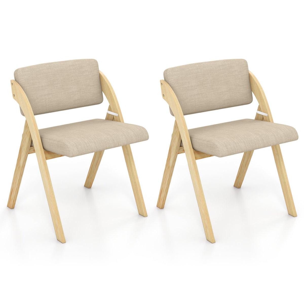 Set of 2 Folding Kitchen Dining Chairs with Rubber Wood Legs-Natural
