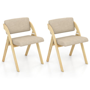 Set of 2 Folding Kitchen Dining Chairs with Rubber Wood Legs-Natural
