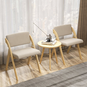 Set of 2 Folding Kitchen Dining Chairs with Rubber Wood Legs-Natural view 2