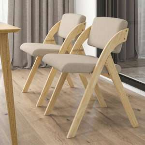 Set of 2 Folding Kitchen Dining Chairs with Rubber Wood Legs-Natural view 3