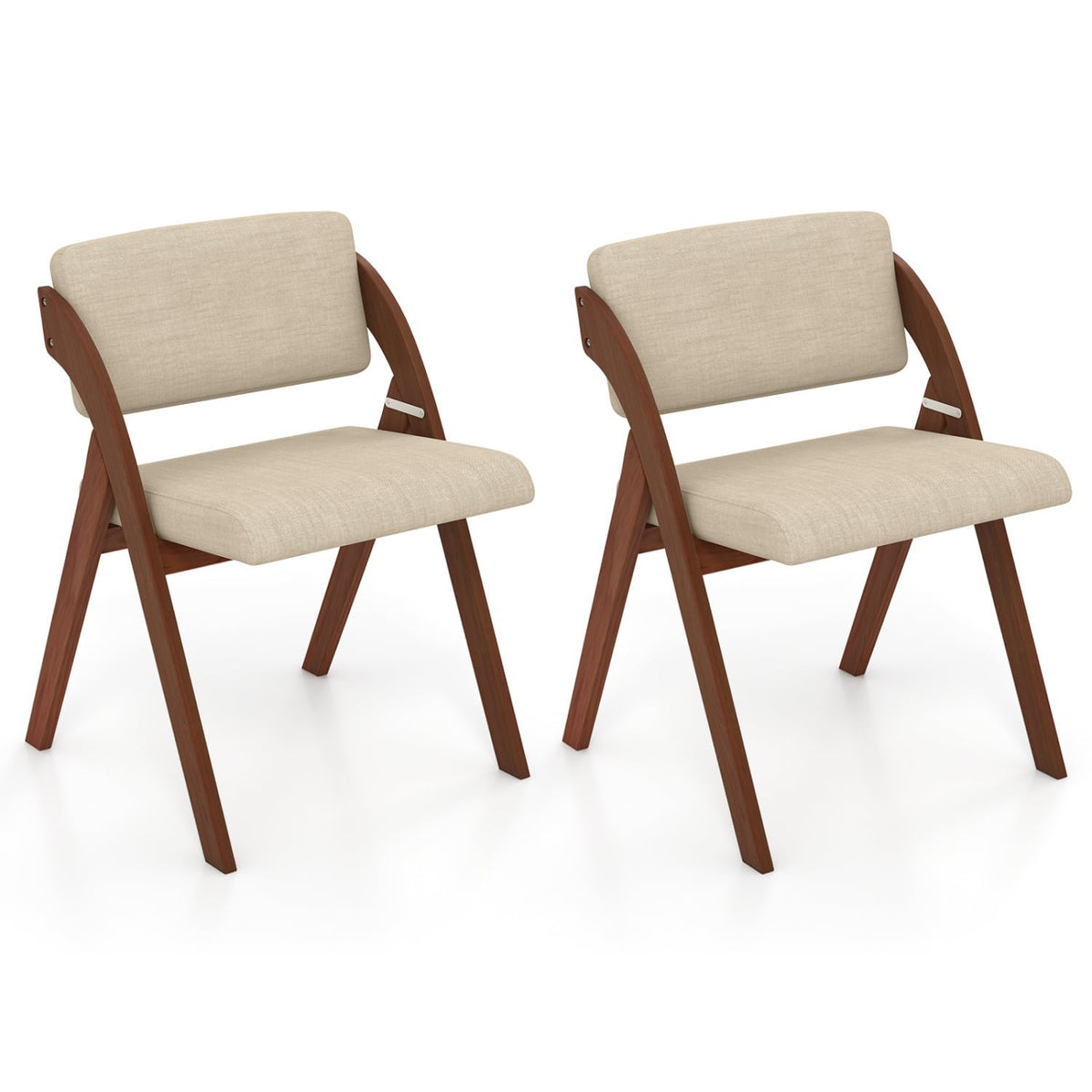 Set of 2 Folding Kitchen Dining Chairs with Rubber Wood Legs-Walnut